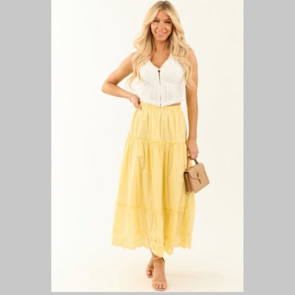 NEW HYFVE Tiered Eyelet Maxi Skirt L - Picture 16 of 16